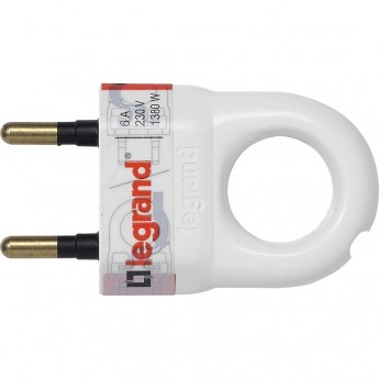 Вилка LEGRAND 2К серия Элиум 6 А с кольцом пластик белый