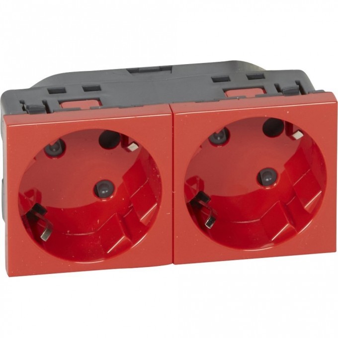 Розетка LEGRAND 2 x 2К+3 под углом 45° Программа Mosaic с механической блокировкой красный 077281