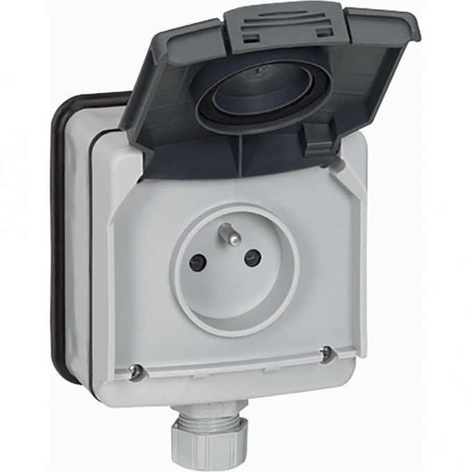 Розетка LEGRAND 2К+3 с защитными шторками 16 A 250 В Программа Plexo IP 66 IK 08 моноблоки серый 090466