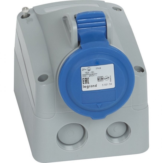 Розетка LEGRAND накладная 16А 2К+З 230 В IP 44 серый 090167