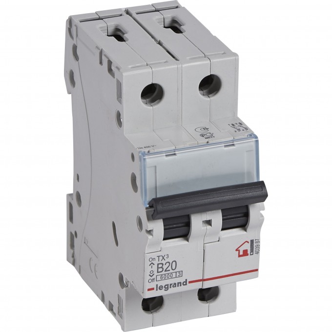 Автоматический выключатель LEGRAND TX³ 6000 6 кА тип B 2П 230/400 В 20А 2 модуля белый 403987