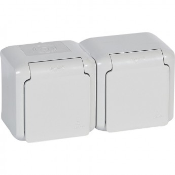 Розетки LEGRAND 2 х 2К+З с защитными шторками 16 A 250 В Quteo IP 44 серый Розетки LEGRAND 2 х 2К+З с защитными шторками 16 A 250 В Quteo IP 44 серый