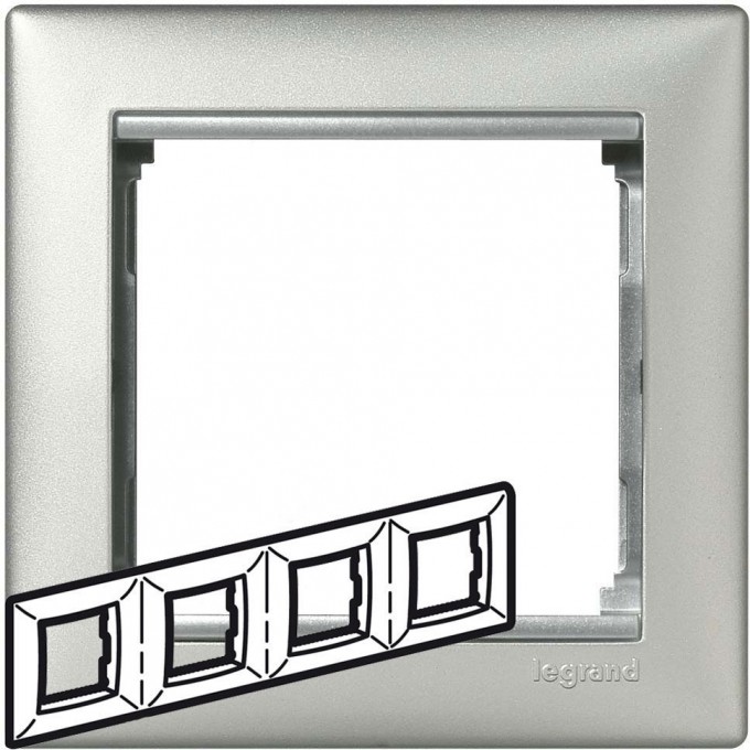 Рамка LEGRAND Valena 4 поста горизонтальный монтаж алюминий 770154