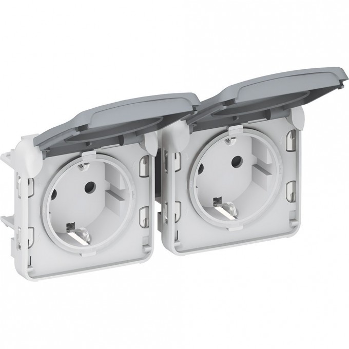 Розетка двойная LEGRAND Plexo 2х2К+З 16А горизонтальная, с автоматическими зажимами, IP55, серый 69576