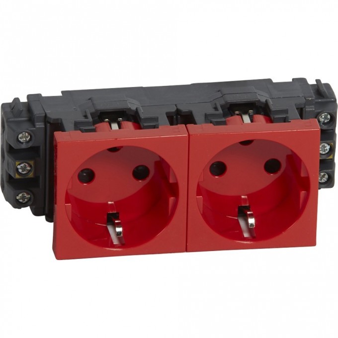 Розетка LEGRAND Mosaic 2х2К+3 для кабель-каналов с механической блокировкой, с винтовыми зажимами, красный 77622
