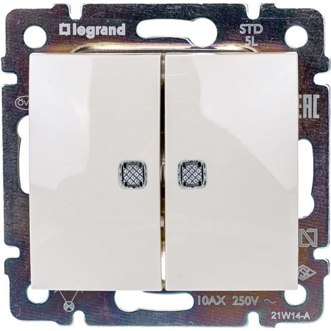 Выключатель LEGRAND Valena двухклавишный с подсветкой 10А слоновая кость 695630